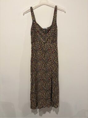 Zara Black Midi Slip Dress with Pink and Yellow Micro Floral